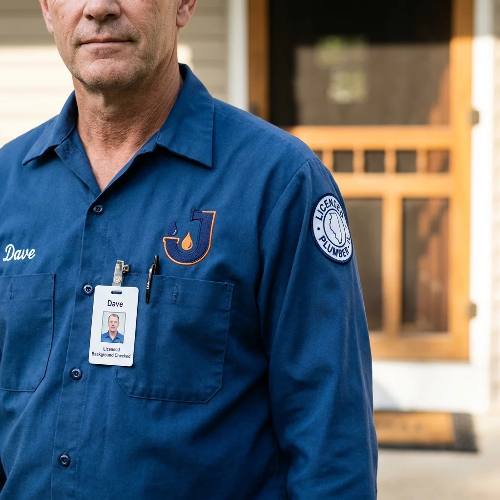 Licensed plumber showing ID badge in Kennesaw, GA