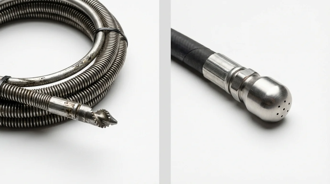 Drain snake cable and hydro jetting nozzle used for drain cleaning in Kennesaw, GA