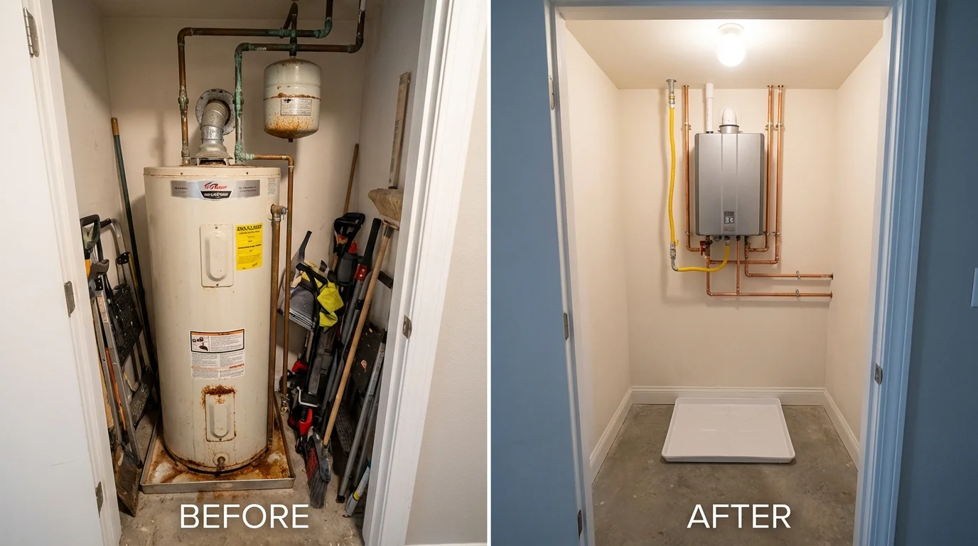 Tank water heater versus wall-mounted tankless unit comparison for Kennesaw, GA homeowners