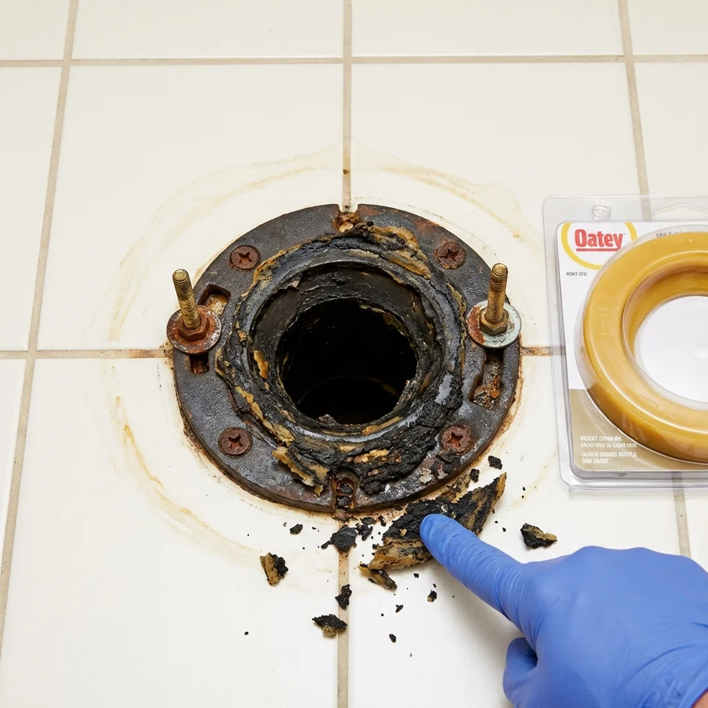 Failed wax ring showing water seepage at the base of a toilet in a Kennesaw, GA home