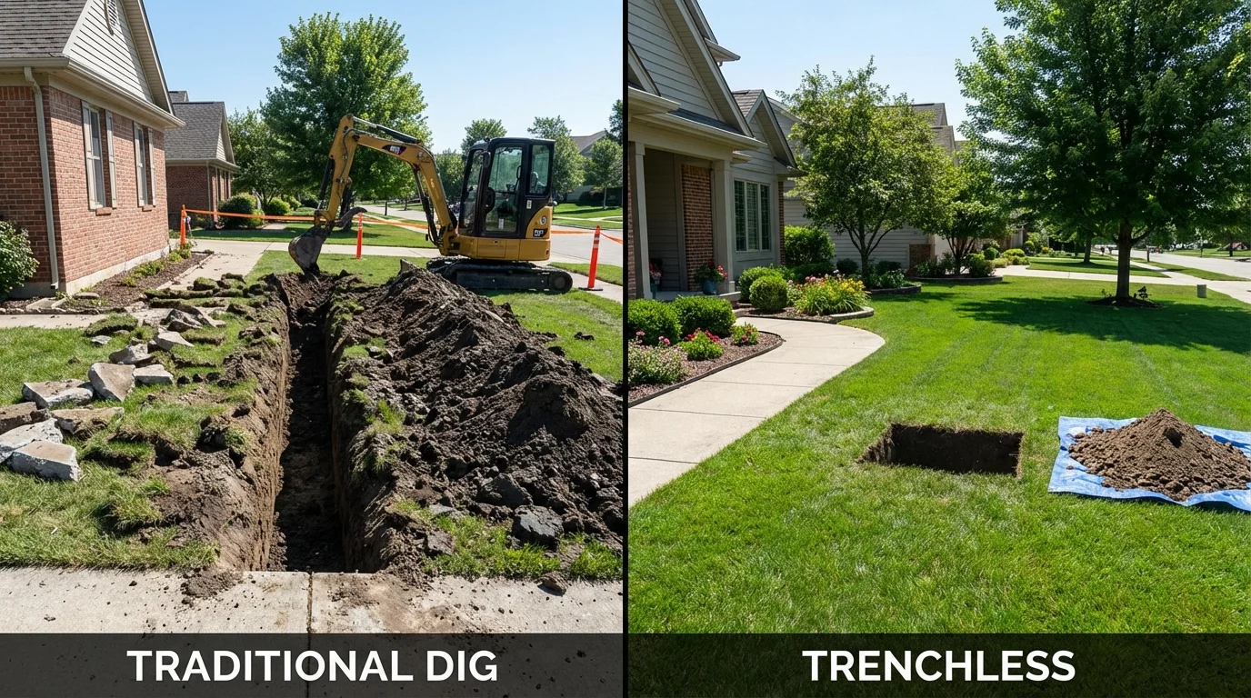 Trenchless sewer repair with minimal yard damage versus traditional excavation in Kennesaw, GA